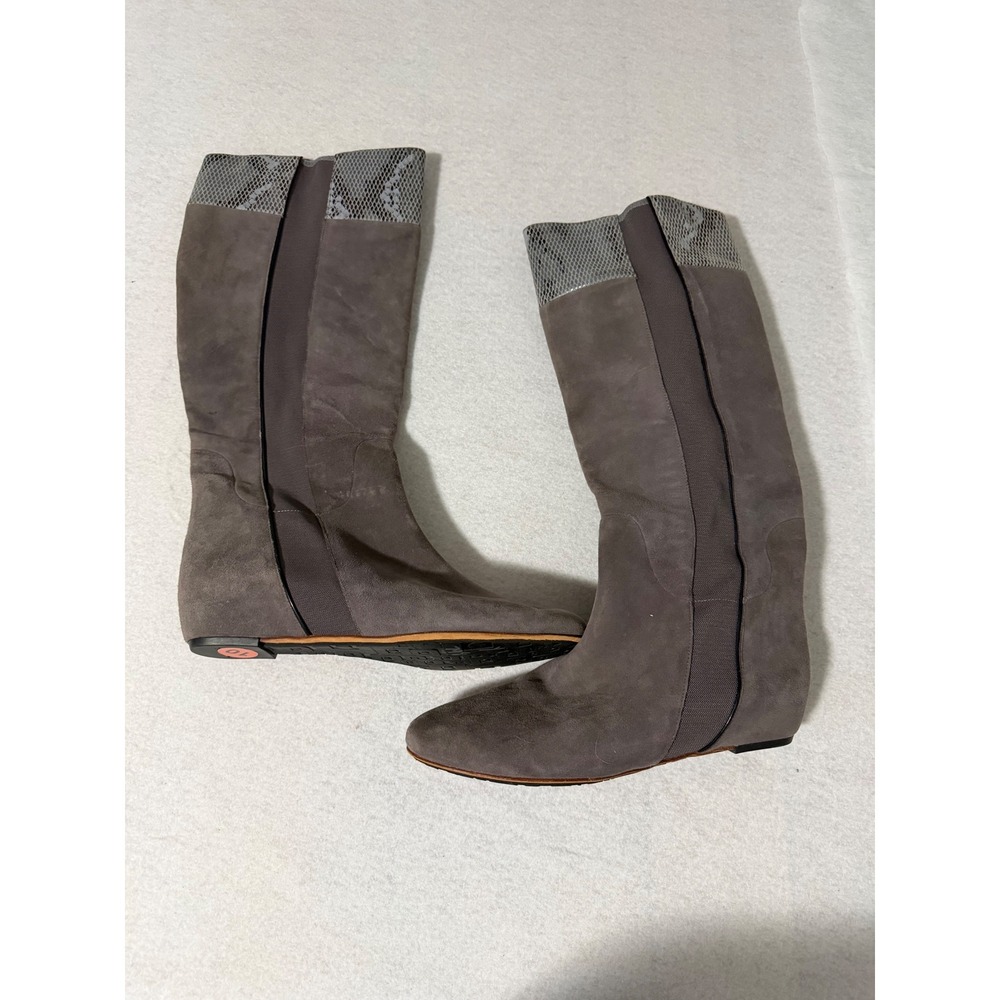 Tsubo Womens Charcoal Grey Suede Snakeskin Trim Tall Wedge Boots 1006926-CHRC 10